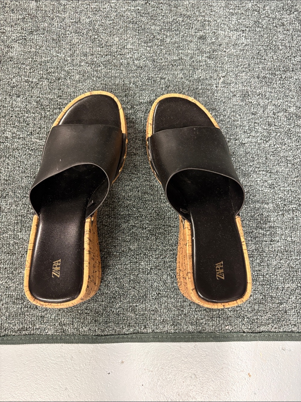 ZARA Black Cork Slide Sandals - Women's